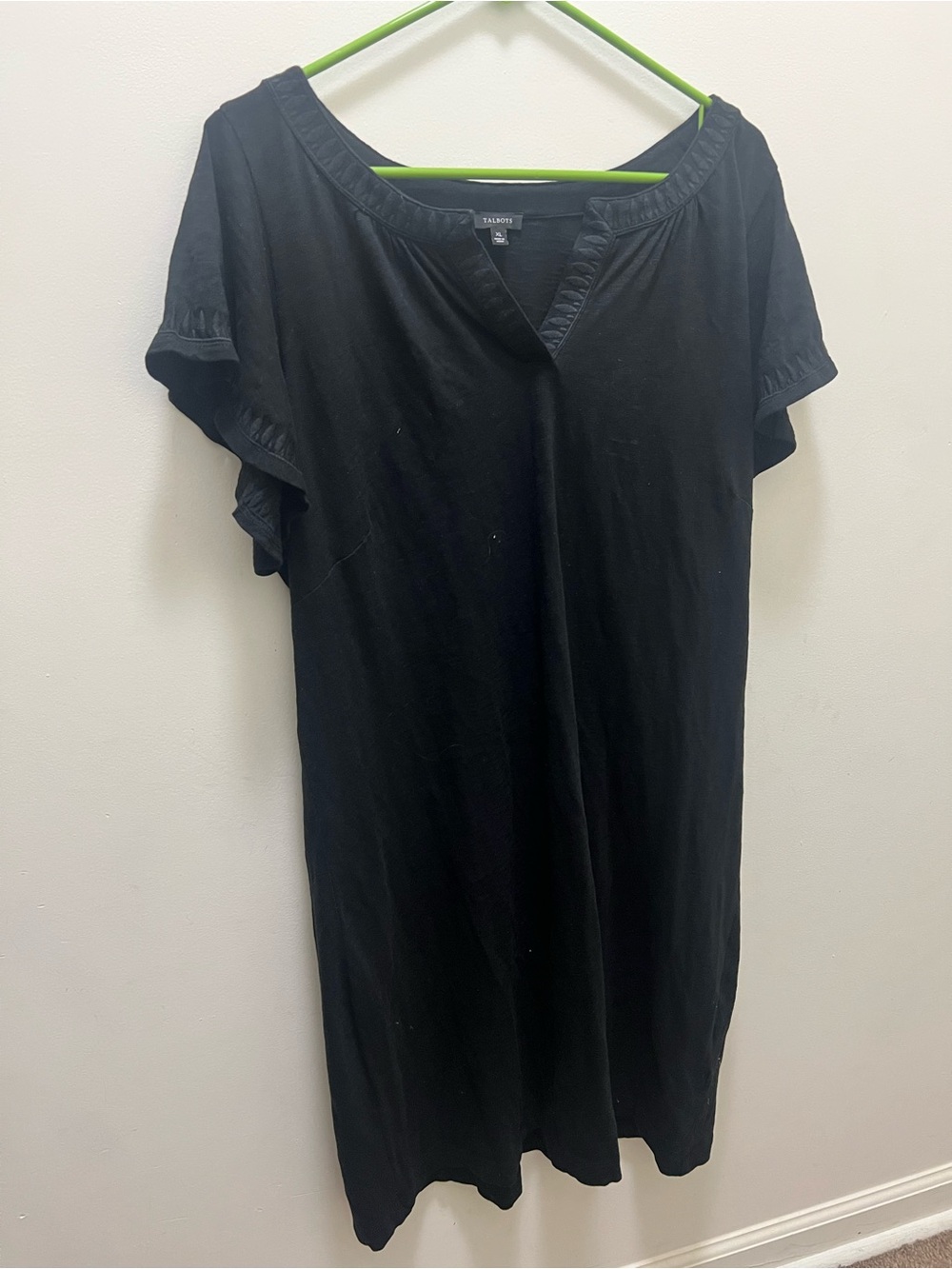 Talbots Black Short-Sleeve V-Notch Midi Dress